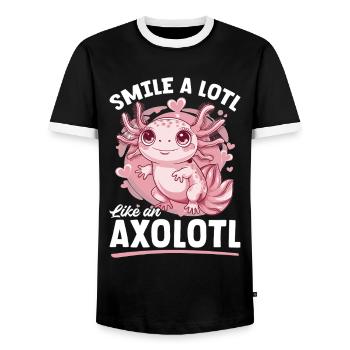 Cute Axolotl Smile a Lotl like an Axolotl - Men's Ringer Shirt - black/white - Front - AI Model Female 172 light (172cm) & AI Model Male 178 light (178cm)