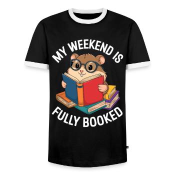 My weekend is fully booked - Men's Ringer Shirt - black/white - Front - AI Model Female 172 light (172cm) & AI Model Male 178 light (178cm)