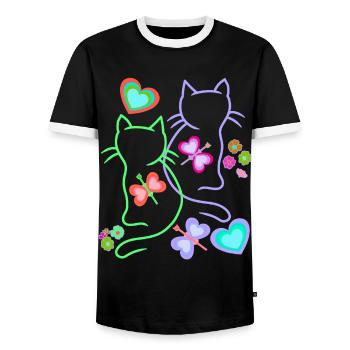 Cats, Cat, Easter, Spring, Retro, 80s, 90s, Child - Men's Ringer Shirt - black/white - Front - AI Model Female 172 light (172cm) & AI Model Male 178 light (178cm)