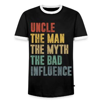 Best Uncle Proud Uncle Quote Humor - Men's Ringer Shirt - black/white - Front - AI Model Female 172 light (172cm) & AI Model Male 178 light (178cm)