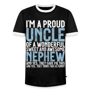 Best Uncle Proud Uncle Quote Humor - Men's Ringer Shirt - black/white - Front - AI Model Female 172 light (172cm) & AI Model Male 178 light (178cm)