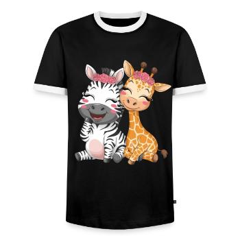 Cute Zebra and Giraffe for Kids - Men's Ringer Shirt - black/white - Front - AI Model Female 172 light (172cm) & AI Model Male 178 light (178cm)