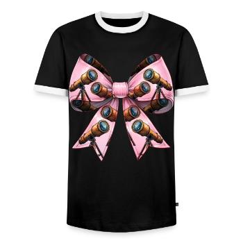 Coquette Bow Telescope Astronomy Solar System - Men's Ringer Shirt - black/white - Front - AI Model Female 172 light (172cm) & AI Model Male 178 light (178cm)
