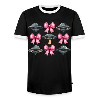 Coquette Bow UFO Alien Mothers Day Band Mom Girl - Men's Ringer Shirt - black/white - Front - AI Model Female 172 light (172cm) & AI Model Male 178 light (178cm)