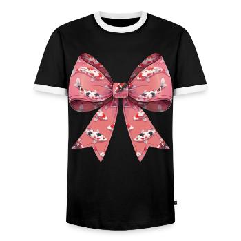Coquette Bow Koi Fish Carp Nishikigoi Japan - Men's Ringer Shirt - black/white - Front - AI Model Female 172 light (172cm) & AI Model Male 178 light (178cm)