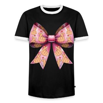 Coquette noeud Saranghae Kpop doigt coeur rose - T-shirt contrasté Homme - noir/blanc - Devant - AI Model Female 172 light (172cm) & AI Model Male 178 light (178cm)