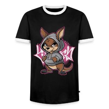 Kangaroo Street Art Graffiti Urban Style with Hoodie - Men's Ringer Shirt - black/white - Front - AI Model Female 172 light (172cm) & AI Model Male 178 light (178cm)