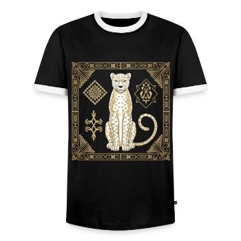 Cheetah Art: Elegance and Style in Golden - Men's Ringer Shirt - black/white - Front - AI Model Female 172 light (172cm) & AI Model Male 178 light (178cm)