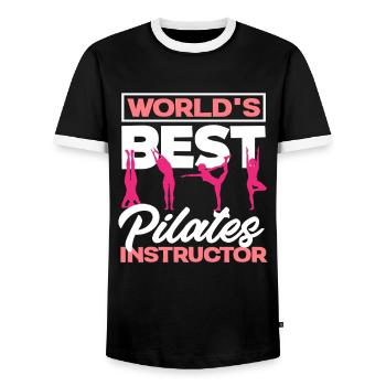 Pilates Best Instructor In The World - Men's Ringer Shirt - black/white - Front - AI Model Female 172 light (172cm) & AI Model Male 178 light (178cm)