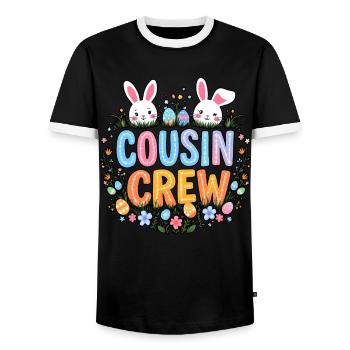 Cousin Crew - Men's Ringer Shirt - black/white - Front - AI Model Female 172 light (172cm) & AI Model Male 178 light (178cm)