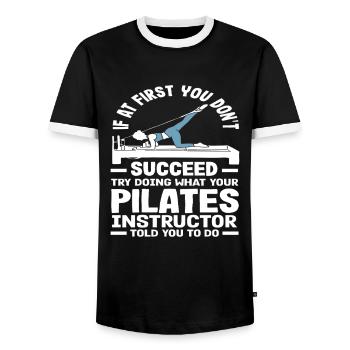Pilates Erfolg Mit Instruktor Anleitung - Männer Kontrast-T-Shirt - Schwarz/Weiß - Vorne - AI Model Female 172 light (172cm) & AI Model Male 178 light (178cm)