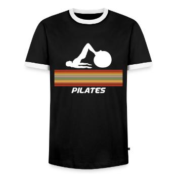 Pilates With Retro Stripe Design - Men's Ringer Shirt - black/white - Front - AI Model Female 172 light (172cm) & AI Model Male 178 light (178cm)