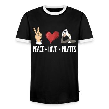 Pilates Peace Love Pilates Balance - Men's Ringer Shirt - black/white - Front - AI Model Female 172 light (172cm) & AI Model Male 178 light (178cm)