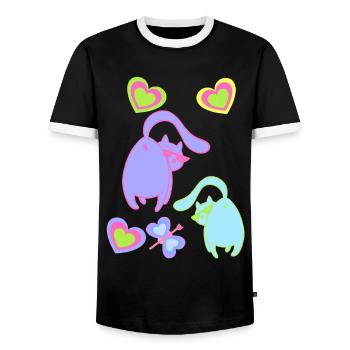 Retro Cats Cat 80s 90s Vintage Kitten Child - Men's Ringer Shirt - black/white - Front - AI Model Female 172 light (172cm) & AI Model Male 178 light (178cm)