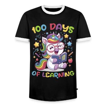 Cute Unicorn Rainbow 100 Days of School - Männer Kontrast-T-Shirt - Schwarz/Weiß - Vorne - AI Model Female 172 light (172cm) & AI Model Male 178 light (178cm)