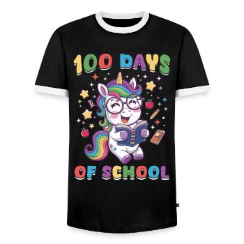 Cute Unicorn Rainbow 100 Days of School - Männer Kontrast-T-Shirt - Schwarz/Weiß - Vorne - AI Model Female 172 light (172cm) & AI Model Male 178 light (178cm)