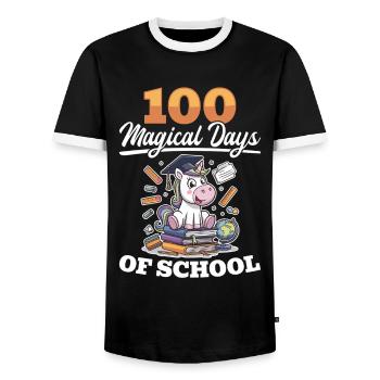 Cute Unicorn Rainbow 100 Days of School - Männer Kontrast-T-Shirt - Schwarz/Weiß - Vorne - AI Model Female 172 light (172cm) & AI Model Male 178 light (178cm)