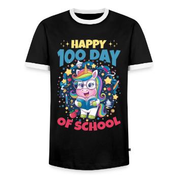 Cute Unicorn Rainbow 100 Days of School - Männer Kontrast-T-Shirt - Schwarz/Weiß - Vorne - AI Model Female 172 light (172cm) & AI Model Male 178 light (178cm)