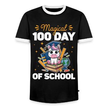 Cute Unicorn Rainbow 100 Days of School - Männer Kontrast-T-Shirt - Schwarz/Weiß - Vorne - AI Model Female 172 light (172cm) & AI Model Male 178 light (178cm)