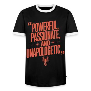 Passionate Scorpio: Powerful and - Men's Ringer Shirt - black/white - Front - AI Model Female 172 light (172cm) & AI Model Male 178 light (178cm)
