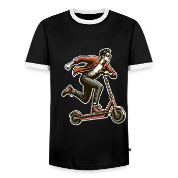 Tretroller E-Scooter E-Roller - Männer Kontrast-T-Shirt - Schwarz/Weiß - Vorne - AI Model Female 172 light (172cm) & AI Model Male 178 light (178cm)