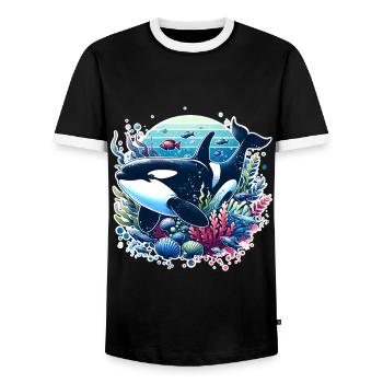 Orque Épaulard - T-shirt contrasté Homme - noir/blanc - Devant - AI Model Female 172 light (172cm) & AI Model Male 178 light (178cm)