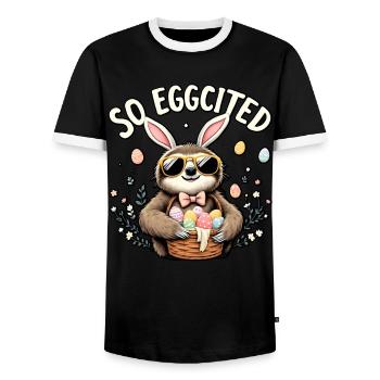 So Eggcited - Men's Ringer Shirt - black/white - Front - AI Model Female 172 light (172cm) & AI Model Male 178 light (178cm)