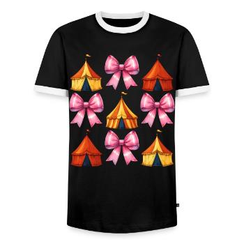 Coquettish Bow Circus Carnival Pink Bow - Men's Ringer Shirt - black/white - Front - AI Model Female 172 light (172cm) & AI Model Male 178 light (178cm)