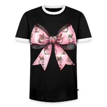 Coquette noeud chinchilla motif fête des mères rose - T-shirt contrasté Homme - noir/blanc - Devant - AI Model Female 172 light (172cm) & AI Model Male 178 light (178cm)