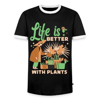 Plant Lover Gardening Life Is - Men's Ringer Shirt - black/white - Front - AI Model Female 172 light (172cm) & AI Model Male 178 light (178cm)