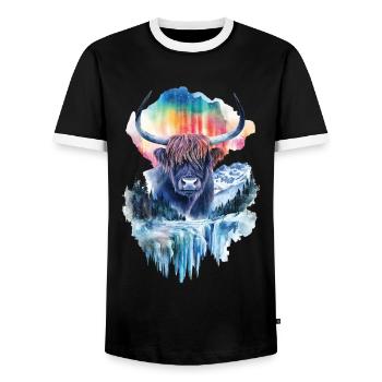 Hochlandrind - Männer Kontrast-T-Shirt - Schwarz/Weiß - Vorne - AI Model Female 172 light (172cm) & AI Model Male 178 light (178cm)