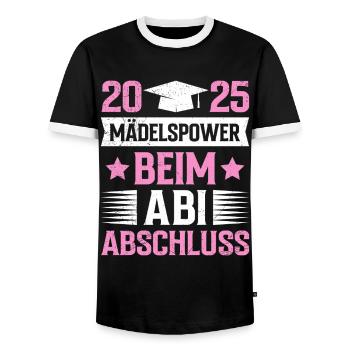 Absolventin 2025 MÄDELSPOWER BEIM ABI ABSCHLUSS - Männer Kontrast-T-Shirt - Schwarz/Weiß - Vorne - AI Model Female 172 light (172cm) & AI Model Male 178 light (178cm)