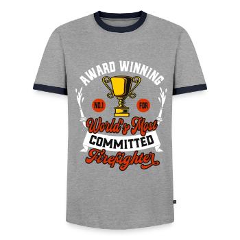 Pompier Humour Engagé Pompiers Sauvetage - T-shirt contrasté Homme - gris/marine  - Devant - AI Model Female 172 light (172cm) & AI Model Male 178 light (178cm)