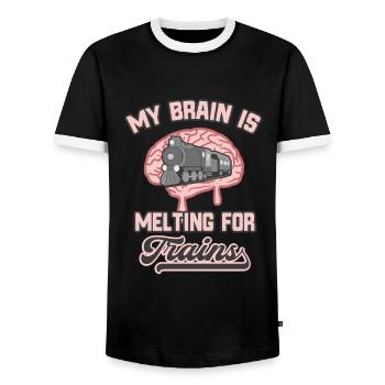 Mein Gehirn Schmilzt Für Züge Lustiger Eisenbahner - Männer Kontrast-T-Shirt - Schwarz/Weiß - Vorne - AI Model Female 172 light (172cm) & AI Model Male 178 light (178cm)