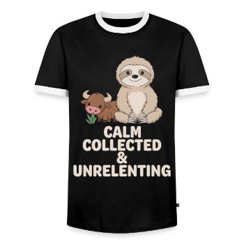 Taurus Zodiac Sign Sloth: Calm, Collected & - Men's Ringer Shirt - black/white - Front - AI Model Female 172 light (172cm) & AI Model Male 178 light (178cm)