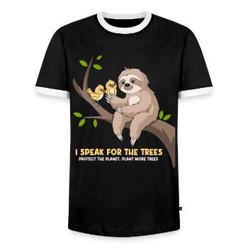 I speak for the trees: environmental activist - Men's Ringer Shirt - black/white - Front - AI Model Female 172 light (172cm) & AI Model Male 178 light (178cm)