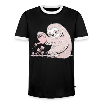 Jardinier douillet paresseux avec arrosoir - T-shirt contrasté Homme - noir/blanc - Devant - AI Model Female 172 light (172cm) & AI Model Male 178 light (178cm)