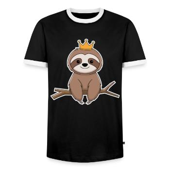 Royal Sloth on Branch with Crown - Men's Ringer Shirt - black/white - Front - AI Model Female 172 light (172cm) & AI Model Male 178 light (178cm)