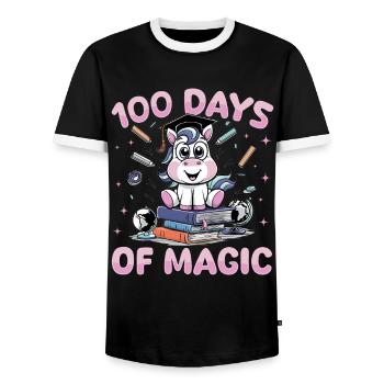 Cute Unicorn Rainbow 100 Days of School - Männer Kontrast-T-Shirt - Schwarz/Weiß - Vorne - AI Model Female 172 light (172cm) & AI Model Male 178 light (178cm)