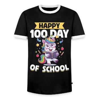 Cute Unicorn Rainbow 100 Days of School - Männer Kontrast-T-Shirt - Schwarz/Weiß - Vorne - AI Model Female 172 light (172cm) & AI Model Male 178 light (178cm)