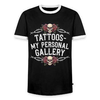 Tattoo Studio Tattoo Artist Tattoo Ideas - Men's Ringer Shirt - black/white - Front - AI Model Female 172 light (172cm) & AI Model Male 178 light (178cm)