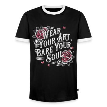 Tattoo Studio Tattoo Artist Tattoo Ideas - Men's Ringer Shirt - black/white - Front - AI Model Female 172 light (172cm) & AI Model Male 178 light (178cm)