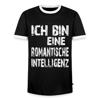 KI Spruch Ich bin eine romantische Intelligenz - Männer Kontrast-T-Shirt - Schwarz/Weiß - Vorne - AI Model Female 172 light (172cm) & AI Model Male 178 light (178cm)