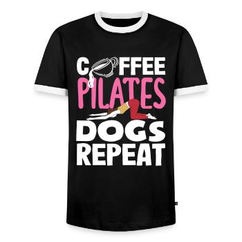 Pilates Café Chiens Répéter - T-shirt contrasté Homme - noir/blanc - Devant - AI Model Female 172 light (172cm) & AI Model Male 178 light (178cm)