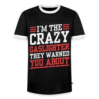 Echtes Professionelles Gaslighting - Männer Kontrast-T-Shirt - Schwarz/Weiß - Vorne - AI Model Female 172 light (172cm) & AI Model Male 178 light (178cm)