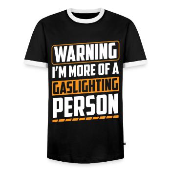 Echtes Professionelles Gaslighting - Männer Kontrast-T-Shirt - Schwarz/Weiß - Vorne - AI Model Female 172 light (172cm) & AI Model Male 178 light (178cm)