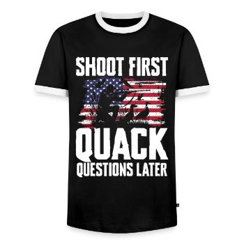 Duck hunters shoot heavier loads flag - Men's Ringer Shirt - black/white - Front - AI Model Female 172 light (172cm) & AI Model Male 178 light (178cm)