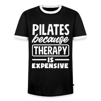 Pilates parce que la thérapie coûte cher - T-shirt contrasté Homme - noir/blanc - Devant - AI Model Female 172 light (172cm) & AI Model Male 178 light (178cm)