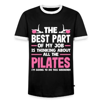 Pilates Das Beste An Meinem Job - Männer Kontrast-T-Shirt - Schwarz/Weiß - Vorne - AI Model Female 172 light (172cm) & AI Model Male 178 light (178cm)