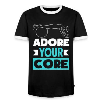 Pilates Adore Your Core Motivation - Men's Ringer Shirt - black/white - Front - AI Model Female 172 light (172cm) & AI Model Male 178 light (178cm)